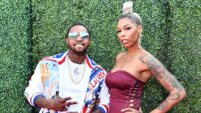 Reality TV stars Lil Scrappy (left) and his wife, Bambi (right), attend the 2019 MTV Movie and TV Awards at Barker Hangar in Santa Monica. (Photo by Emma McIntyre/Getty Images for MTV)