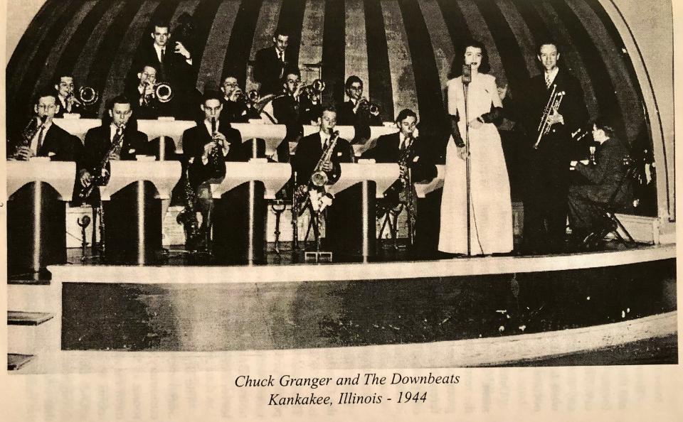 A 1944 photo shows Gina Weigand as singer with the band Chuck Granger and The Downbeats in Kankakee, Ill.