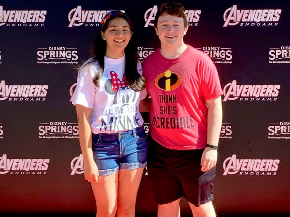 saira and friend at disney springs photo op