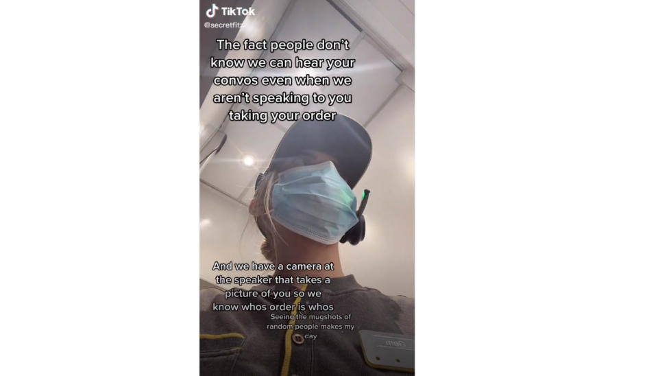 A screenshot of a TikTok video in which a McDonald's worker in the UK makes a stunning claim about how the drive-thru system works. Source: TikTok