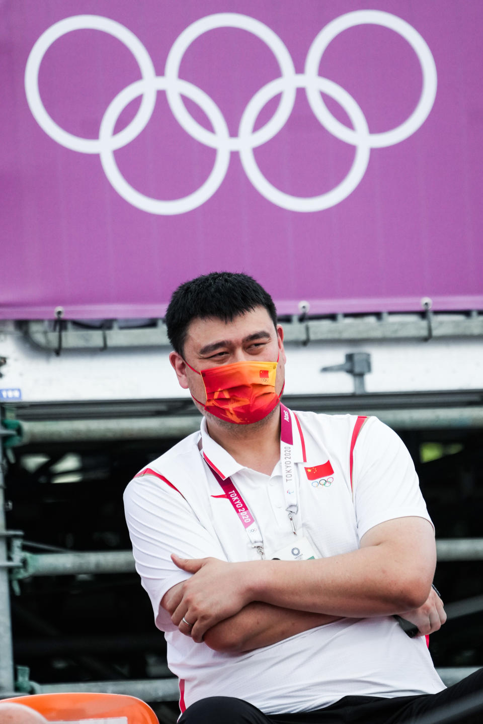 <p>TOKYO, JAPAN - JULY 25: Chinese Basketball Association (CBA) president Yao Ming looks on in 3x3 Basketball Women's Pool Round match between China and Italy on day two of the Tokyo 2020 Olympic Games at Aomi Urban Sports Park on July 25, 2021 in Tokyo, Japan. (Photo by CHINASPORTS/VCG via Getty Images)</p> 