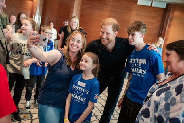 The Duke of Sussex during a visit to an event in London hosted by Scotty’s Little Soldiers 