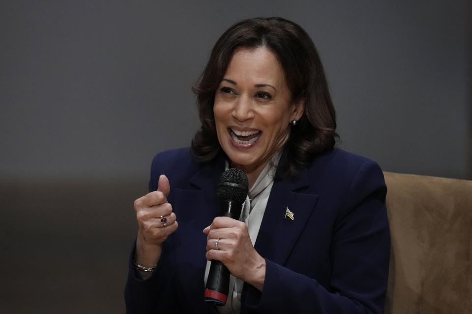 Vice President Kamala Harris speaks at the Aspen Ideas: Climate conference, Wednesday, March 8, 2023, in Miami Beach, Fla. The conference is co-hosted by the Aspen Institute and the City of Miami Beach. (AP Photo/Rebecca Blackwell)