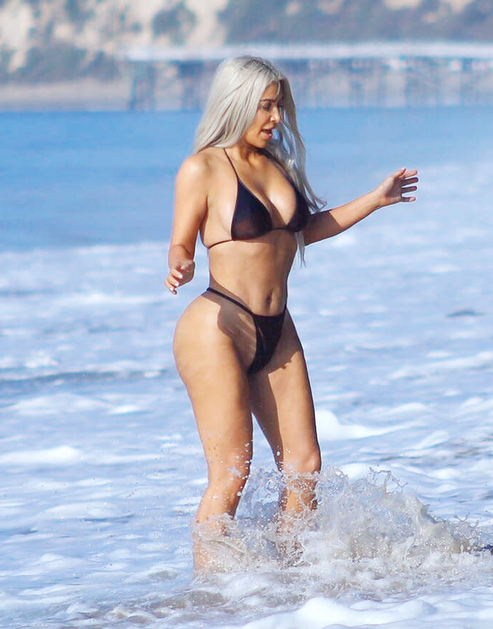 The mother of three hit the shores of Malibu in a barely there two-piece.