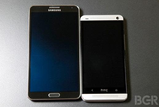 三星Galaxy Note 3對比HTC One。(圖：BGR)