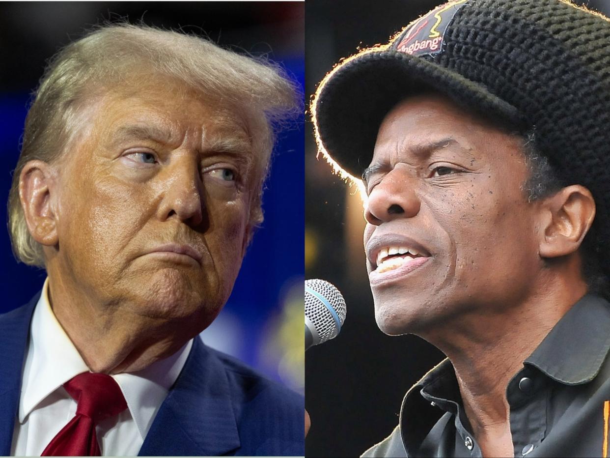 This side-by-side photo shows former President Donald Trump and Electric Avenue composer and performer Eddy Grant.