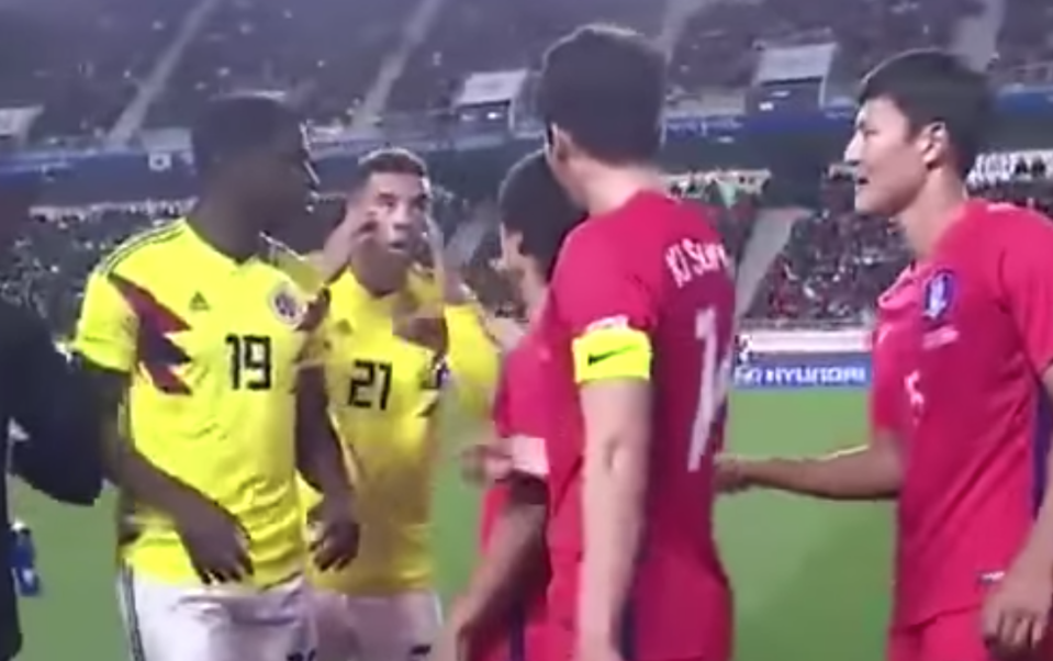 Edwin Cardona appeared to make a racist gesture during a friendly against South Korea. (Screenshot: YouTube)