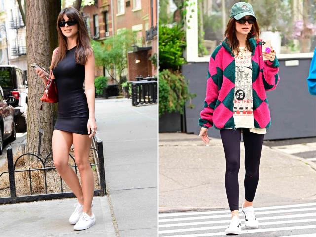 Emily Ratajkowski Wears Retro Sneakers With Socks Over Pants