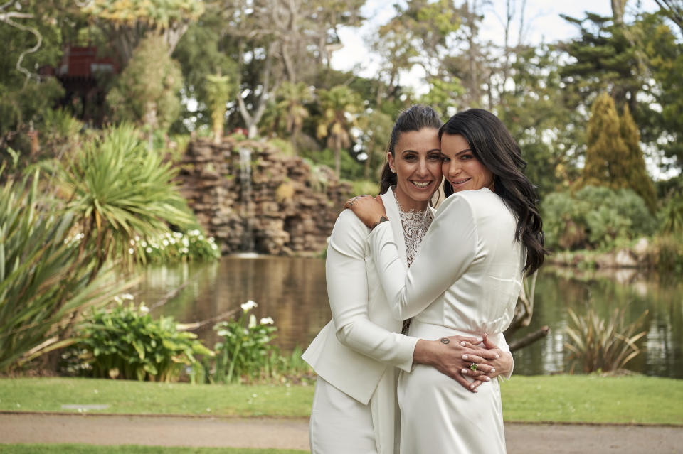 Tash Herz and her bride, Amanda Micallef at their wedding on MAFS