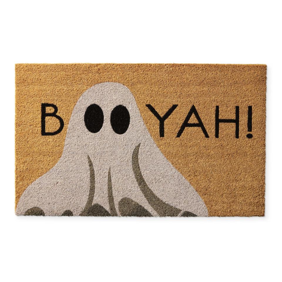 doormat that reads "booyah!" with ghost