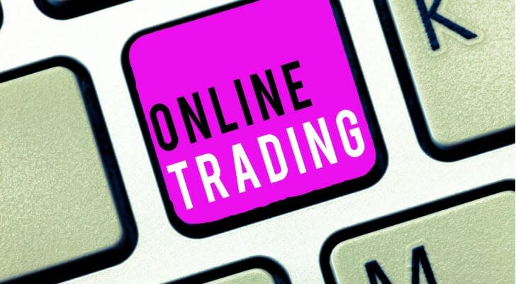 Online trading tab on a PC keyboard