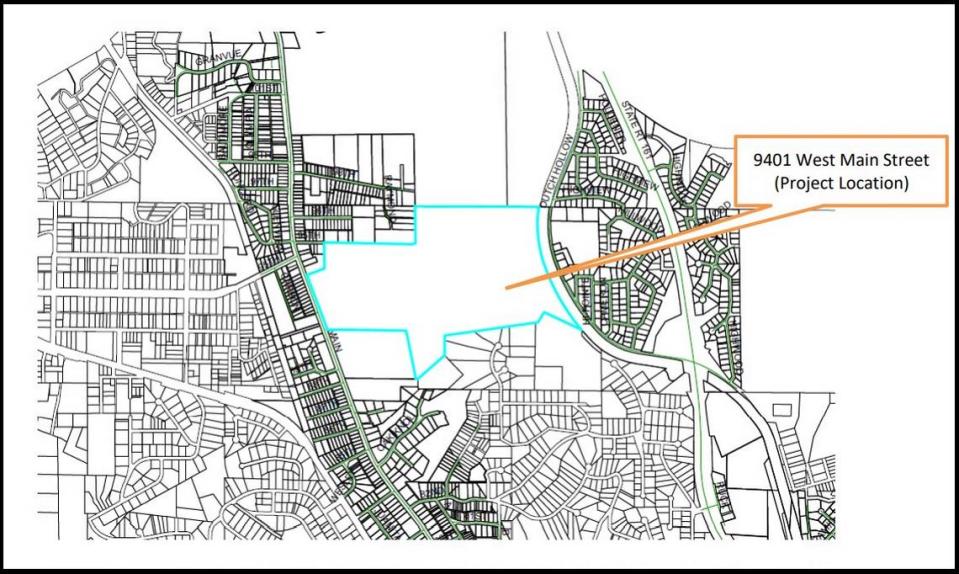 The turquoise line shows the border of Mount Hope Cemetery land, which totals about 132 acres. The orange arrow points to a 25-acre tract where a solar farm could be installed if the city of Belleville buys the cemetery. City of Belleville