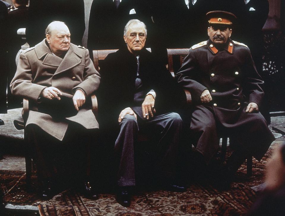 British Prime Minister Winston Churchill, U.S. President Franklin Roosevelt and Soviet Premier Josef Stalin in, Yalta, Crimea, on Feb. 4, 1945. Initially hailed as a major success, the conference later came to be viewed by some as the moment that the U.S. ceded too much influence to the Soviets and the trigger for the Cold War.