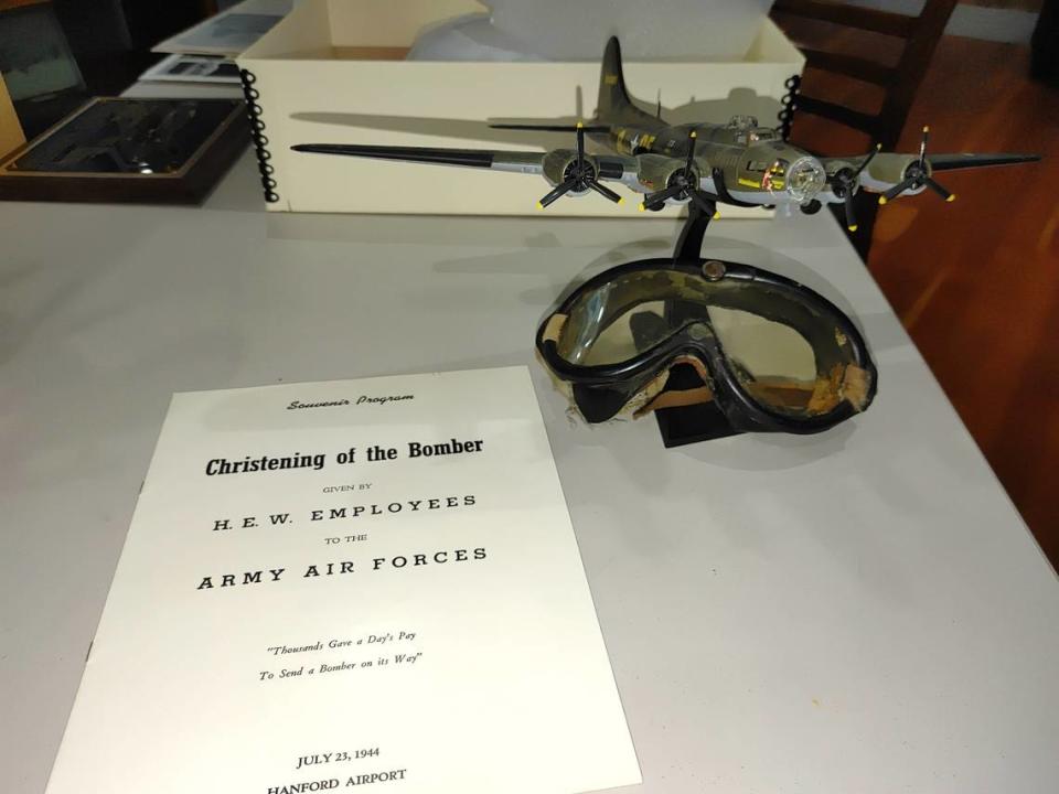 The Pasco Aviation Museum exhibits goggles worn by Arlis Wineinger. The Kansas native was the first navy pilot to fly the B-17 Flying Fortress dubbed “Day’s Pay” for the Richland effort that paid for it.