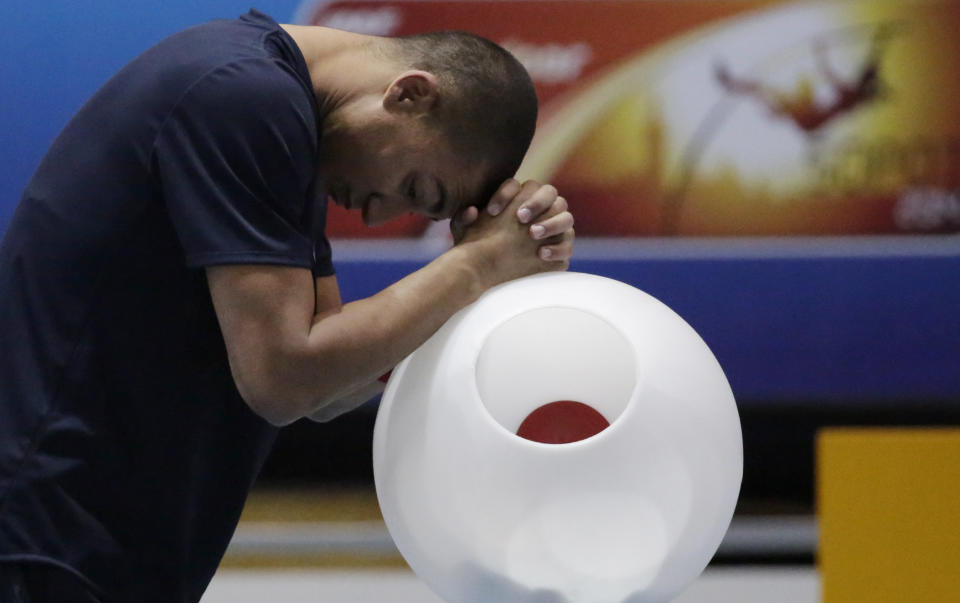 United States' Ashton Eaton prepares a pole vault attempt in the men's heptathlon during the Athletics Indoor World Championships in Sopot, Poland, Saturday, March 8, 2014. (AP Photo/Matt Dunham)