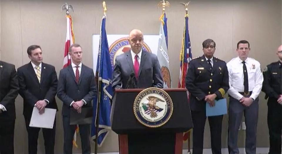PHOTO: United States Attorney for the District of Columbia, Matthew M. Graves speaks at a press conference on carjackings arrest, Dec. 11, 2023. (U.S. Attorney's Office for the District of Columbia/Facebook)