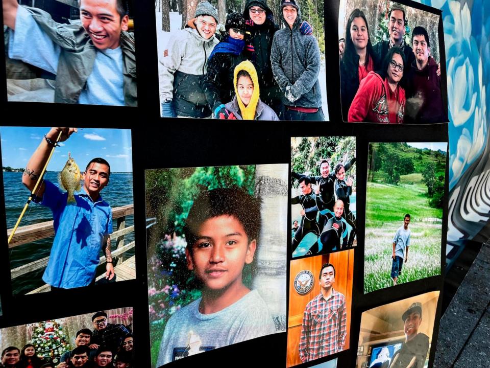 PHOTO: Photos of Angelo Quinto are displayed during a news conference in Oakland, Calif., Sept. 7, 2022.  (Janie Har/AP)