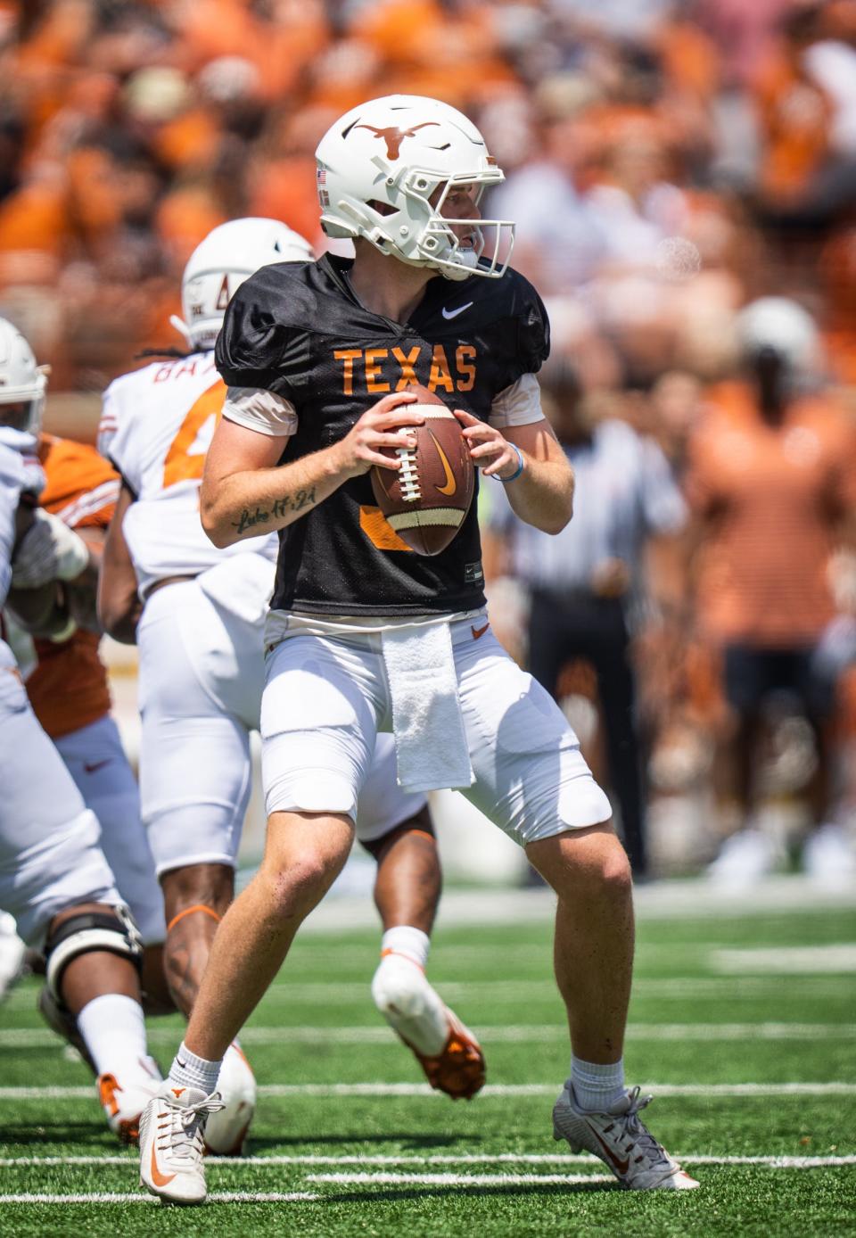 Quarterback Quinn Ewers looked sharp Saturday, and coach Steve Sarkisian reiterated after the scrimmage that Ewers is the Longhorns' starter. Prized freshman Arch Manning and redshirt freshman Maalik Murphy also played.