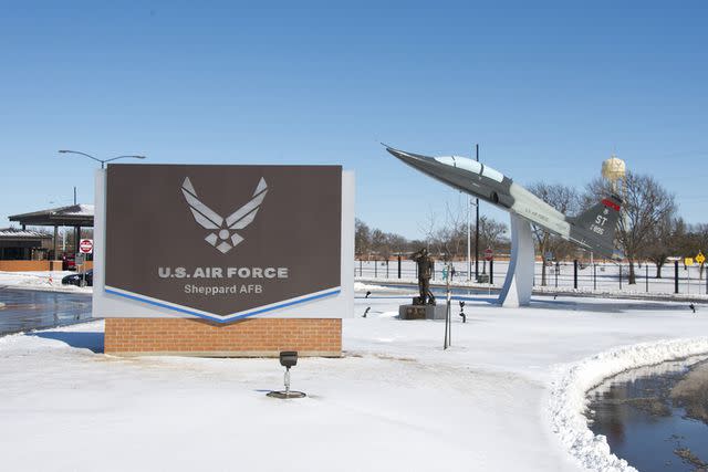 <p>2nd Lt. Logan Thomas/U.S. Air Force via AP</p> Main gate at Sheppard Air Force Base, Texas