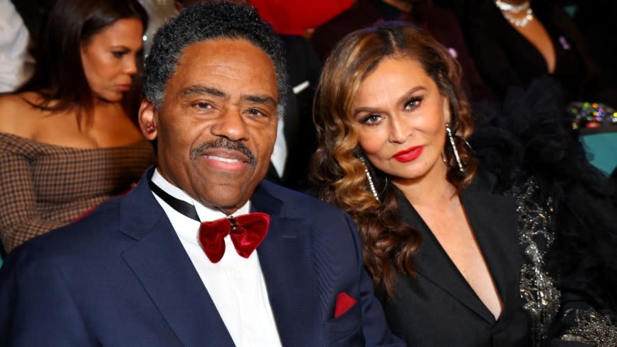 Actor Richard Lawson (left) and his wife, Tina Lawson, attend the 54th NAACP Image Awards on Feb. 25 in Pasadena, California. On Wednesday, Tina Lawson filed for divorce, requesting the legal restoration of her former last name, Knowles. (Photo: Leon Bennett/Getty Images for BET)