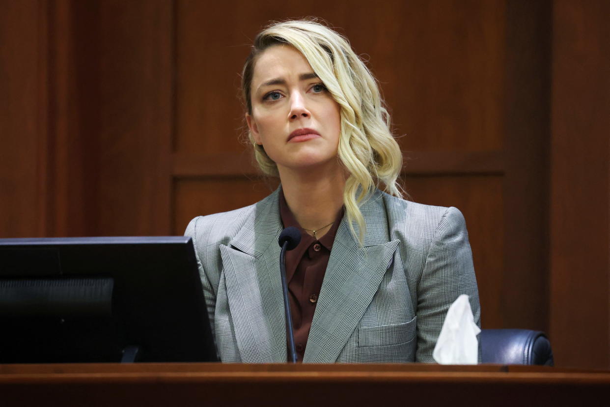 Actor Amber Heard testifies during her defamation trial accusing Johnny Depp of physical and sexual violence