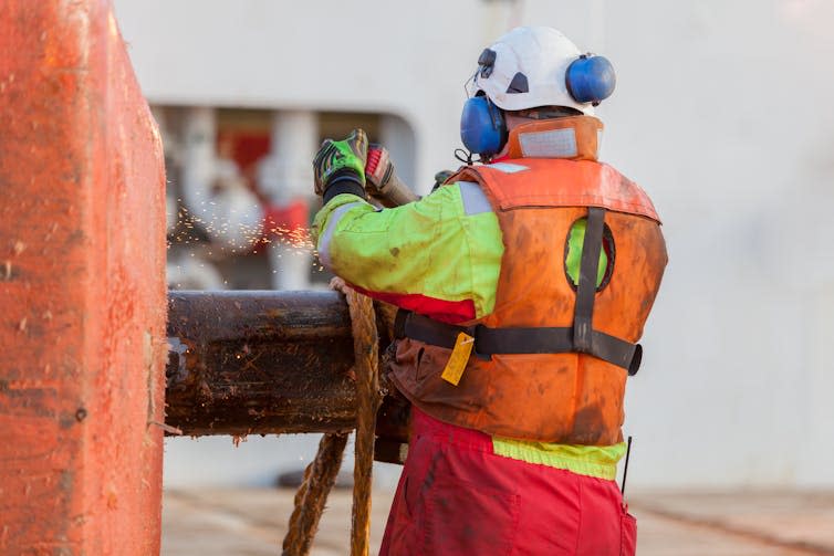 A seaman working on an offshore rig.