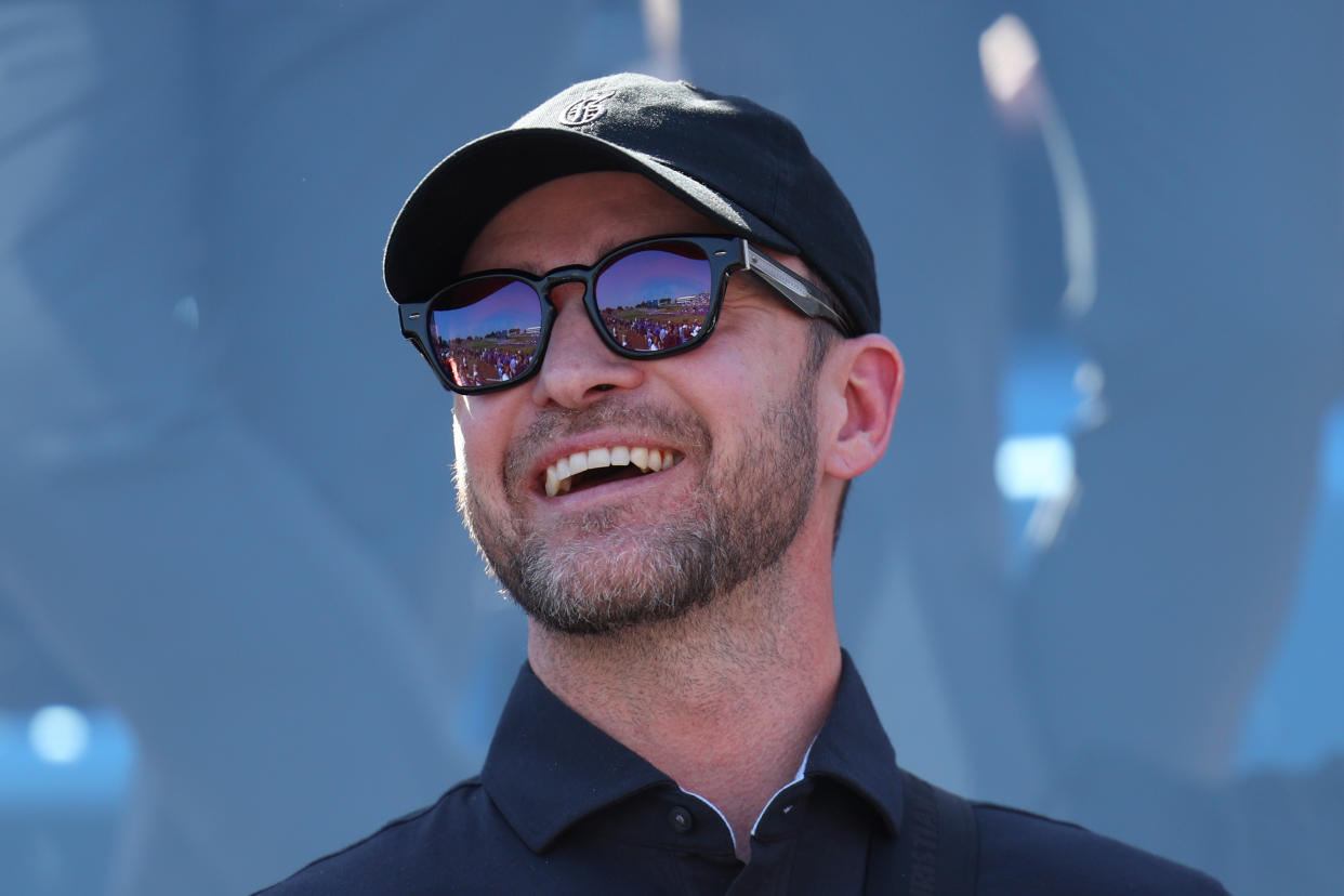 ROME, ITALY - SEPTEMBER 30: Musician, Justin Timberlake, looks on during the Saturday afternoon fourball matches of the 2023 Ryder Cup at Marco Simone Golf Club on September 30, 2023 in Rome, Italy. (Photo by Andrew Redington/Getty Images)