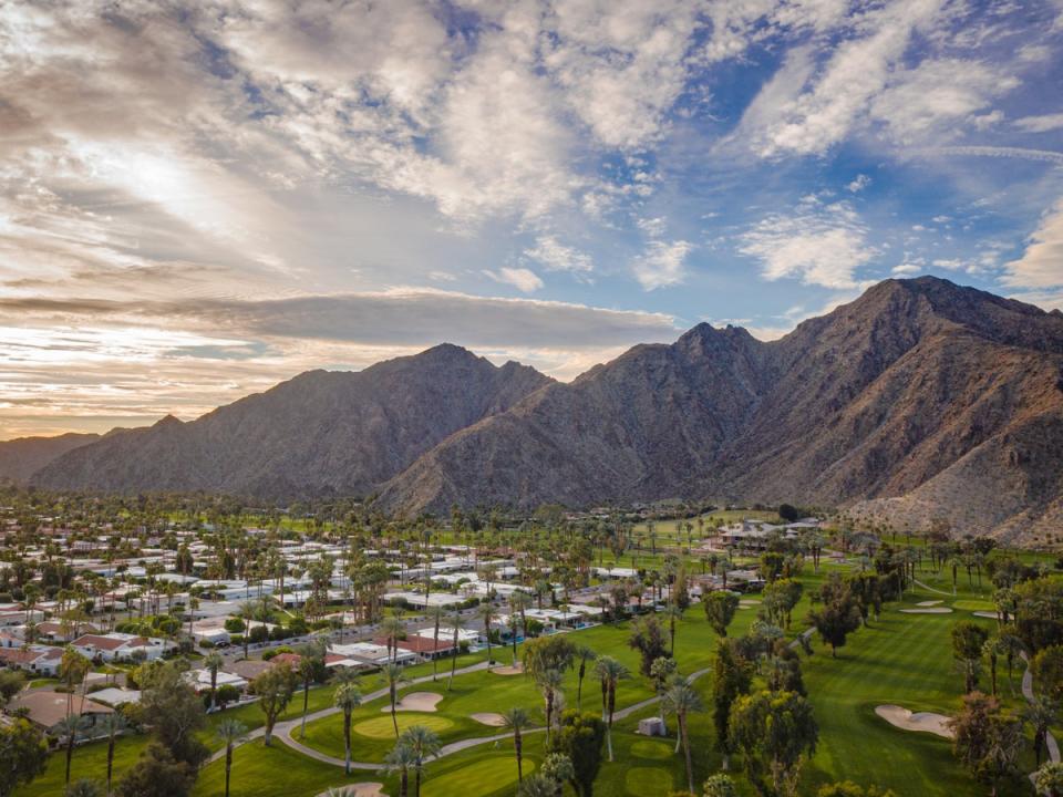 The archetypal Palm Springs view, including manicured golf courses (Visit Greater Palm Springs)