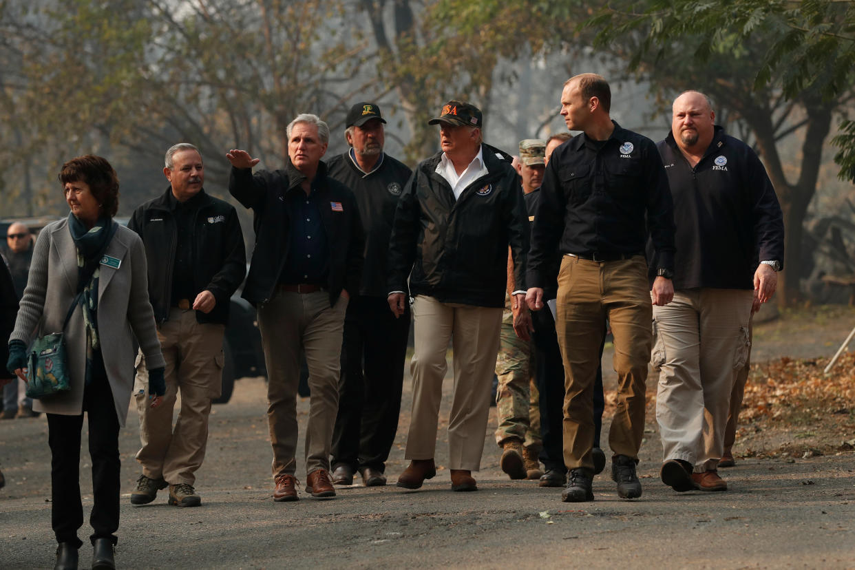 Mr Trump visited the devastated town of Paradise in California at the weekend (Picture: Reuters)