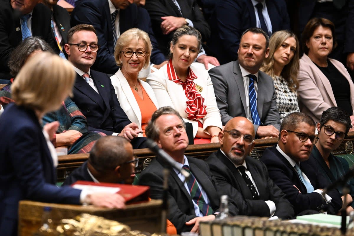 Tory MPs listening to Liz Truss at PMQs on Wednesday  (UK PARLIAMENT/AFP via Getty Imag)