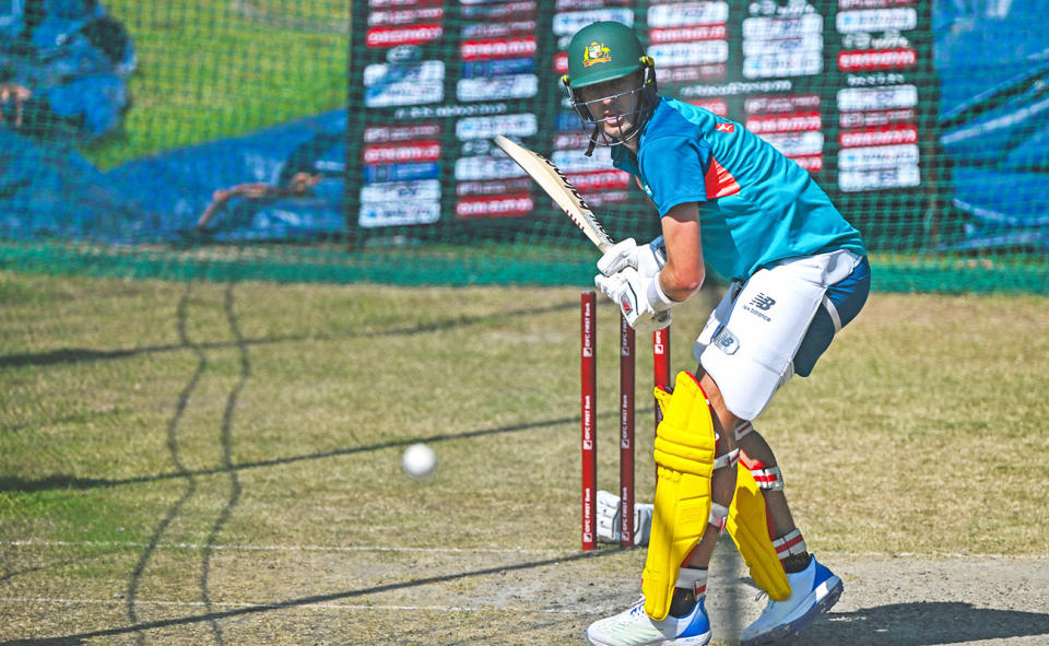 Pat Cummins, pictured here in the nets ahead of Australia's ODI series against India.