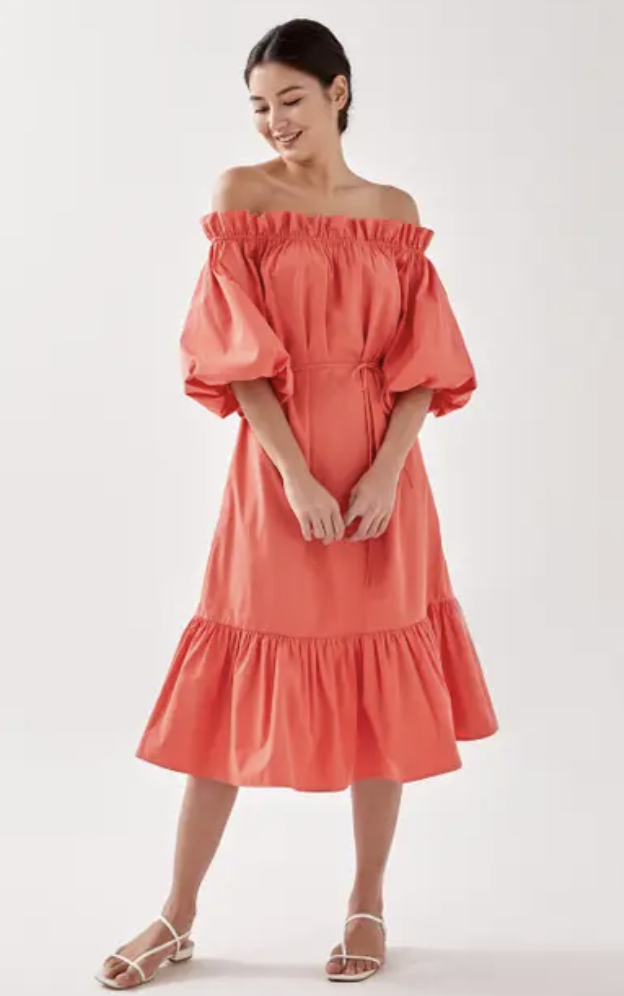 PHOTO: Love, Bonito. Lucette Ruched Off Shoulder Midi Dress