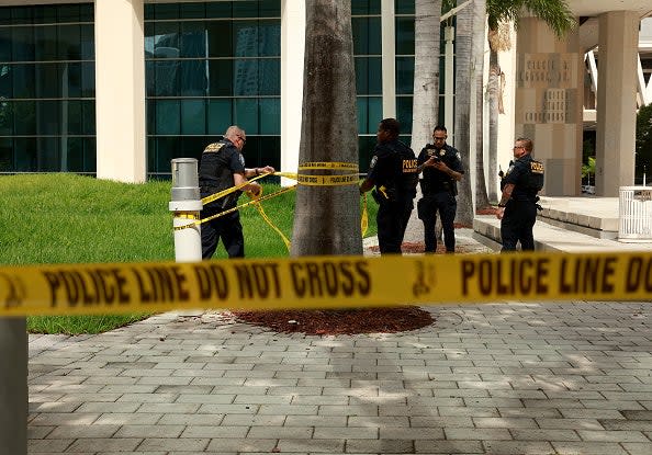 Department of Homeland Security police place, 'police line do not cross', tape in front of the Wilkie D. Ferguson Jr. United States Federal Courthouse where former President Donald Trump is scheduled to appear on June 12, 2023 in Miami, Florida (Getty Images)