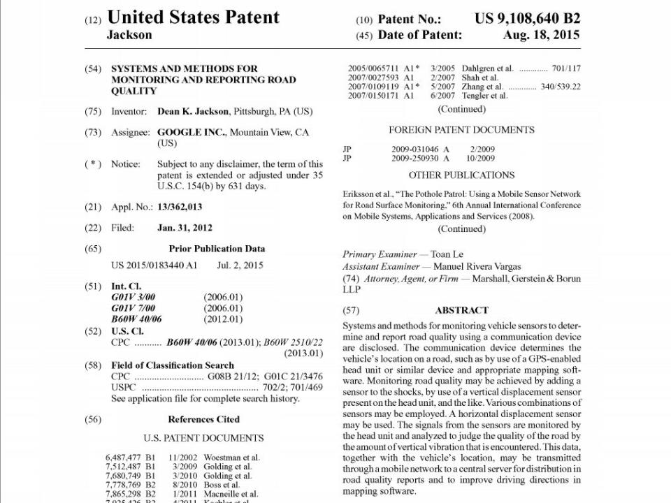 Google pothole patent