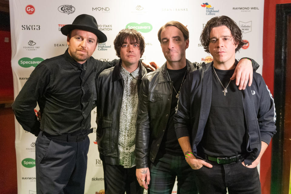 GLASGOW, SCOTLAND - NOVEMBER 05: Darren Rennie, Kieren Webster, Pete Reilly and Kyle Falconer of The View attend the Specsavers Scottish Music Awards 2022 at The Barrowland Ballroom on November 05, 2022 in Glasgow, Scotland. (Photo by Roberto Ricciuti/Redferns)