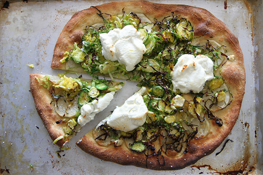 <strong>Get the <a href="http://heatherchristo.com/cooks/2012/03/16/potato-brussels-sprouts-and-goat-cheese-pizza/" target="_blank">Potato, Brussels Sprouts & Goat Cheese Pizza recipe</a> by Heather Christo Cooks</strong>