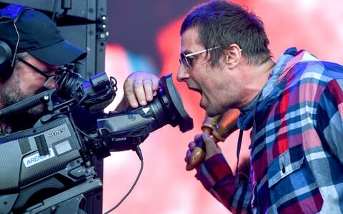 Liam Gallagher performs on the Pyramid stage  - Credit: Getty