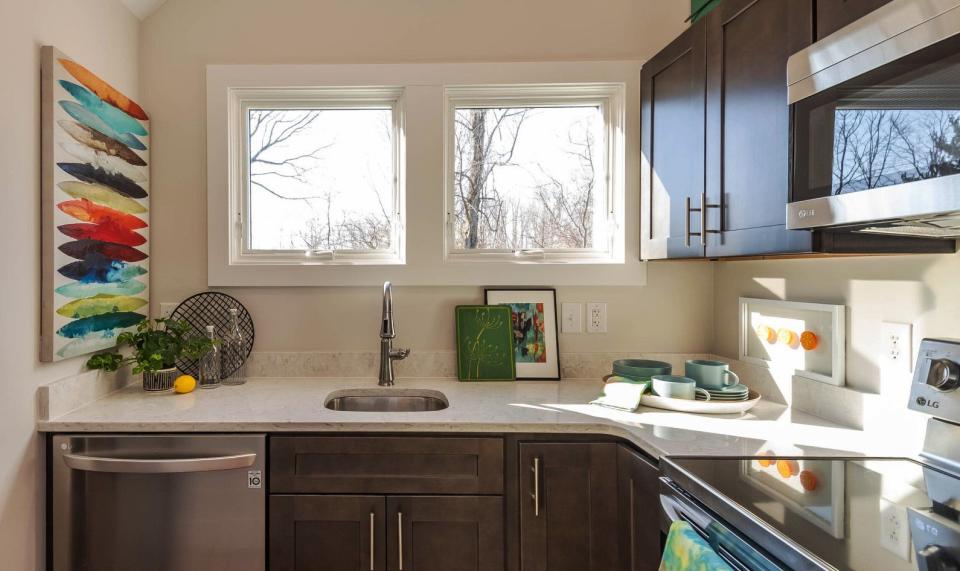 The kitchen of the Accessory Dwelling Unit behind the house at 1278 E. Short St. The unit was built by Loren Wood Builders.