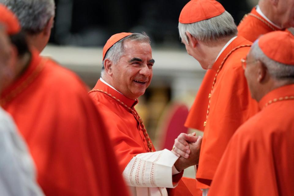 Cardinal Angelo Becciu attends a consistory inside St. Peter’s Basilica, at the Vatican, on 27 Aug, 2022 (Copyright 2022 The Associated Press. All rights reserved)