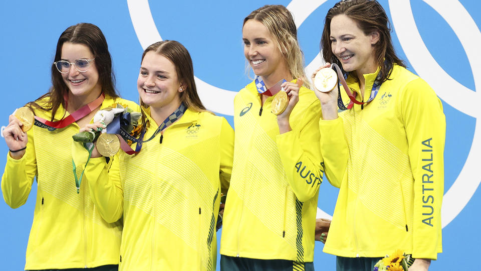Cate Campbell, pictured here after winning gold in the 4x100m medley relay at the Tokyo Olympics.