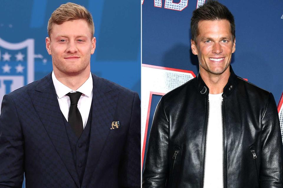 <p>Scott Winters/Icon Sportswire via Getty Images; Jon Kopaloff/Getty Images</p> Will Levis and Tom Brady