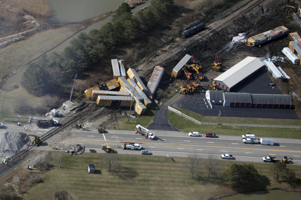 SPRINGFIELD, OH - MARCH 5: Aerial view of a Norfolk Southern Train Derailment leaving 20 cars jumping the tracks on the previous day In Springfield, Ohio. March 5, 2023. Credit: mpi34/MediaPunch /IPX