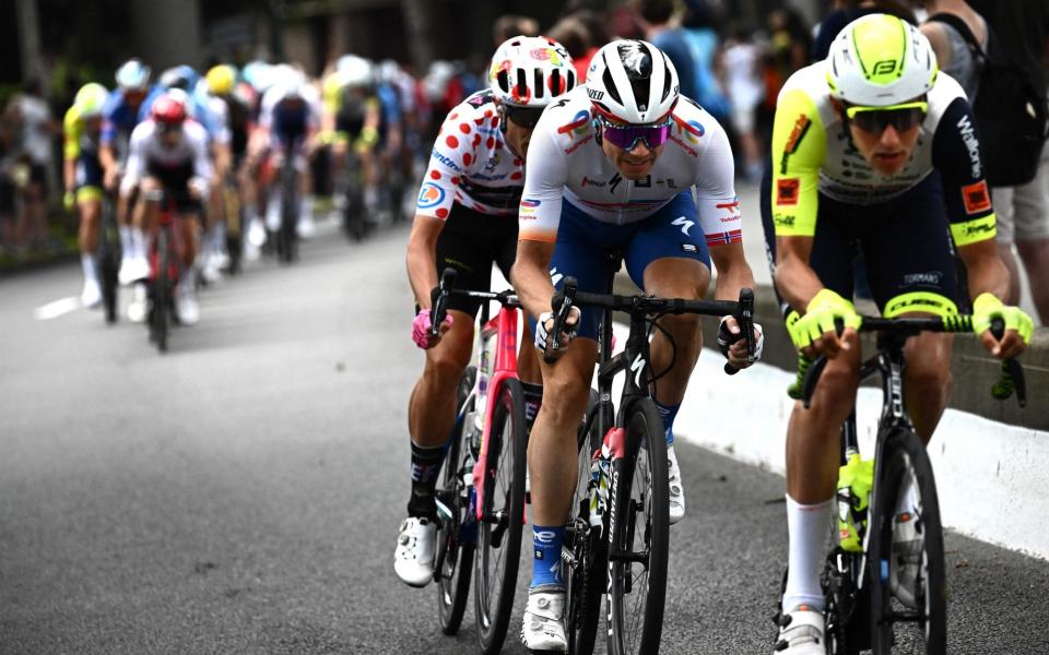 Edvald Boassen-Hagen (TotalEnergies), Magnus Cort (EF Education-EasyPost) and Taco van der Hoorn (Intermarché-Wanty-Gobert Matériaux)  - GETTY IMAGES