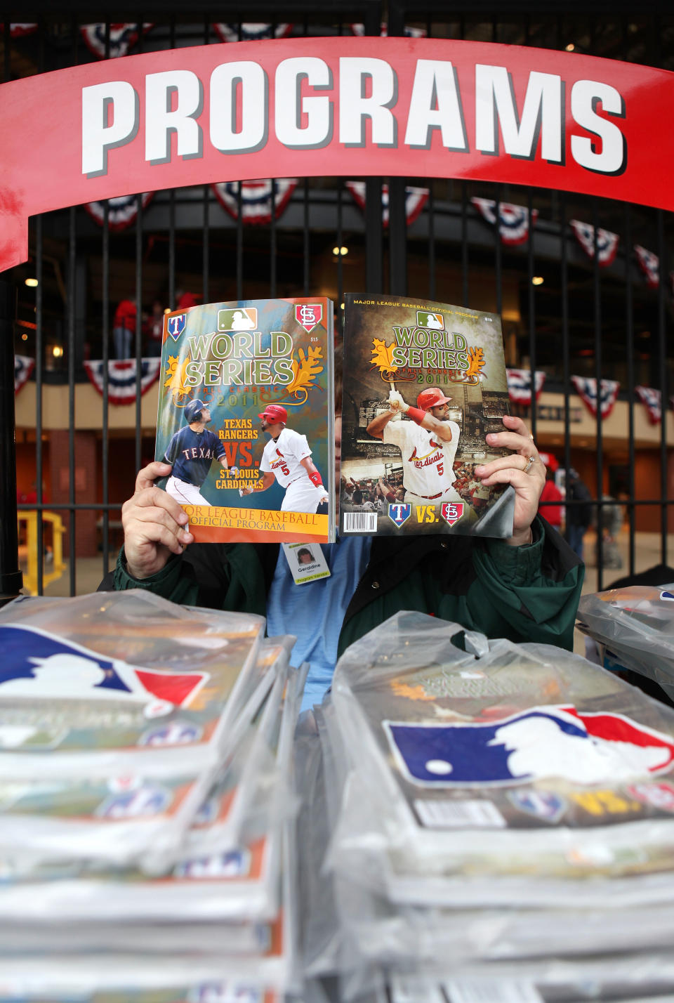 ST LOUIS, MO - OCTOBER 19: Game programs are for sale before Game One of the MLB World Series between the Texas Rangers and the St. Louis Cardinals at Busch Stadium on October 19, 2011 in St Louis, Missouri. (Photo by Jamie Squire/Getty Images)