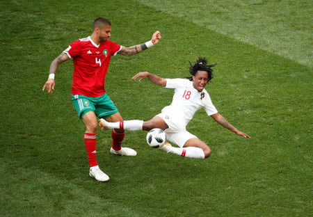 Soccer Football - World Cup - Group B - Portugal vs Morocco - Luzhniki Stadium, Moscow, Russia - June 20, 2018 Portugal's Gelson Martins in action with Morocco's Manuel da Costa REUTERS/Christian Hartmann