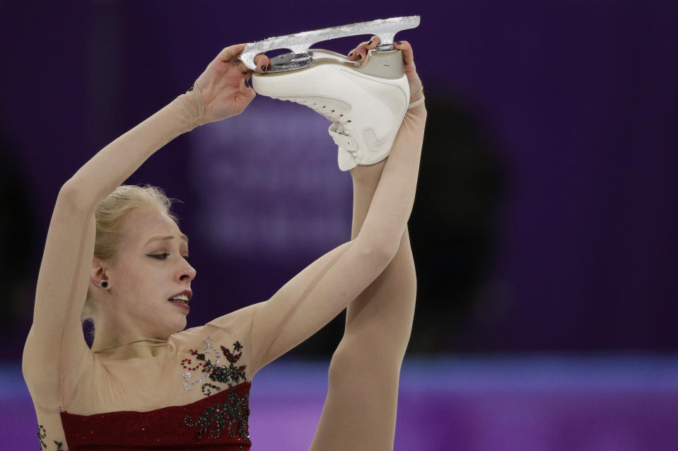 Bradie Tennell of the United States performs during the women’s short program figure skating in the Gangneung Ice Arena at the 2018 Winter Olympics. (AP)