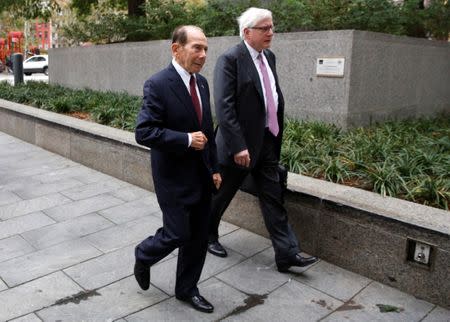 Maurice "Hank" Greenberg, (L) former chairman of American International Group Inc., (AIG) arrives at the New York State Supreme Courthouse in Manhattan, New York City, U.S., September 29, 2016. REUTERS/Brendan McDermid