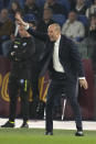 Juventus' head coach Massimiliano Allegri gestures during the Serie A soccer match between Roma and Juventus, at Rome's Olympic Stadium, Sunday, May 5, 2024. (AP Photo/Andrew Medichini)