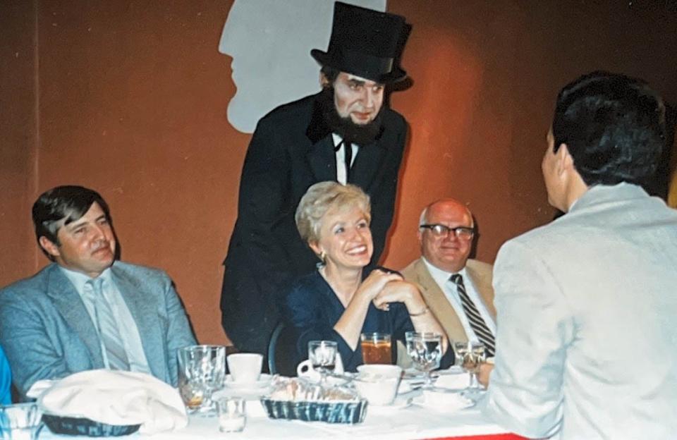 Garrey Carruthers, dressed as President Abraham Lincoln, attends an event in this undated photo.