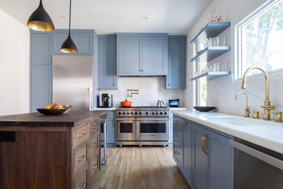 A kitchen with a butcher's block